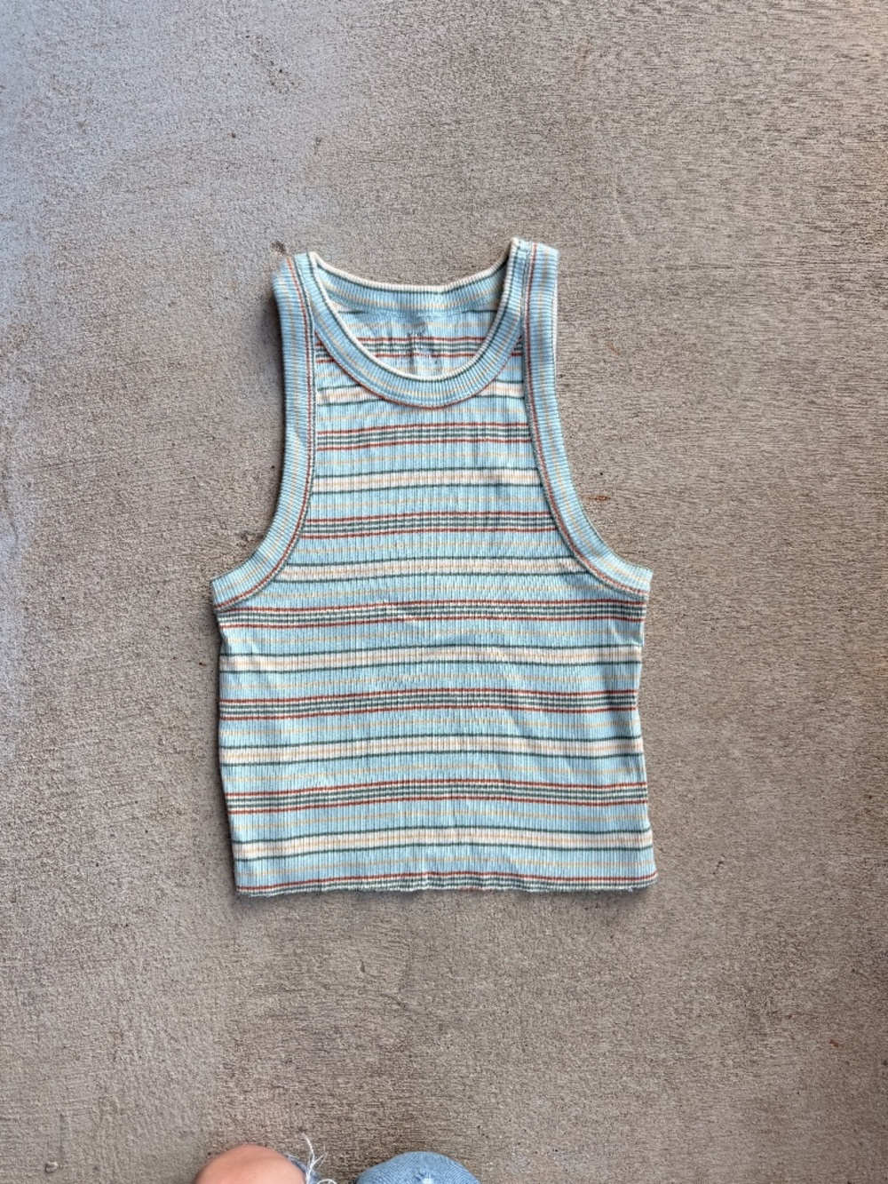 Blue Multicolor Striped Aerie High Neck Ribbed Tank Top